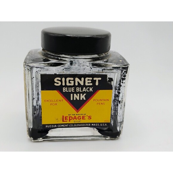 Vintage Russia Cement Co. Signet Blue Black Ink Glass Bottle & Cap 1940's EMPTY - Picture 1 of 7